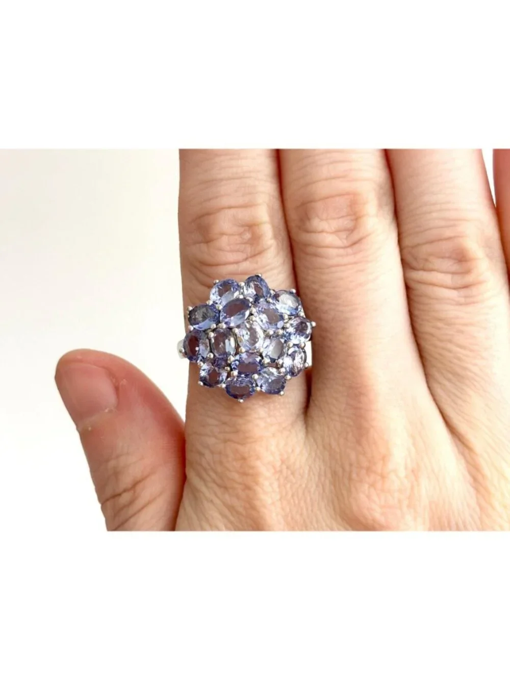 Tanzanite Gemstone Cluster Blooming Floral Sterling Silver 925 Vintage Ring sz 8